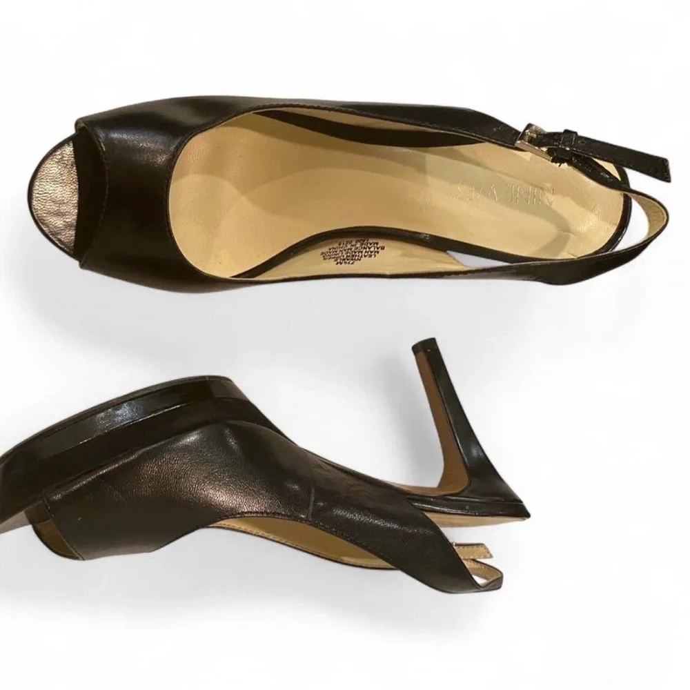 Nine West Black Peep-Toe Slingback Heels - Picture 2 of 7